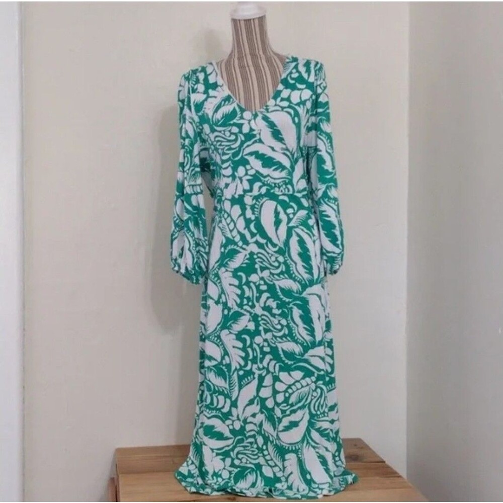 Soft Surroundings Baru Dress Womens Small Green White Floral  Midi